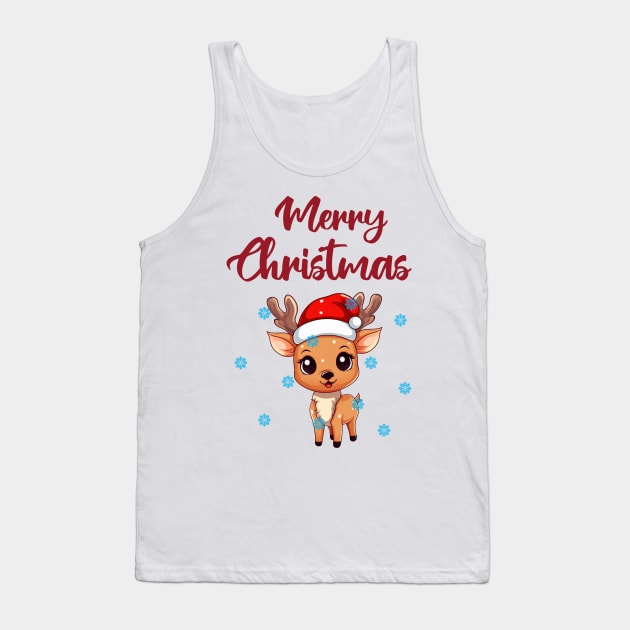 "Merry Christmas" With Cute Deer Tank Top by PitubeArt